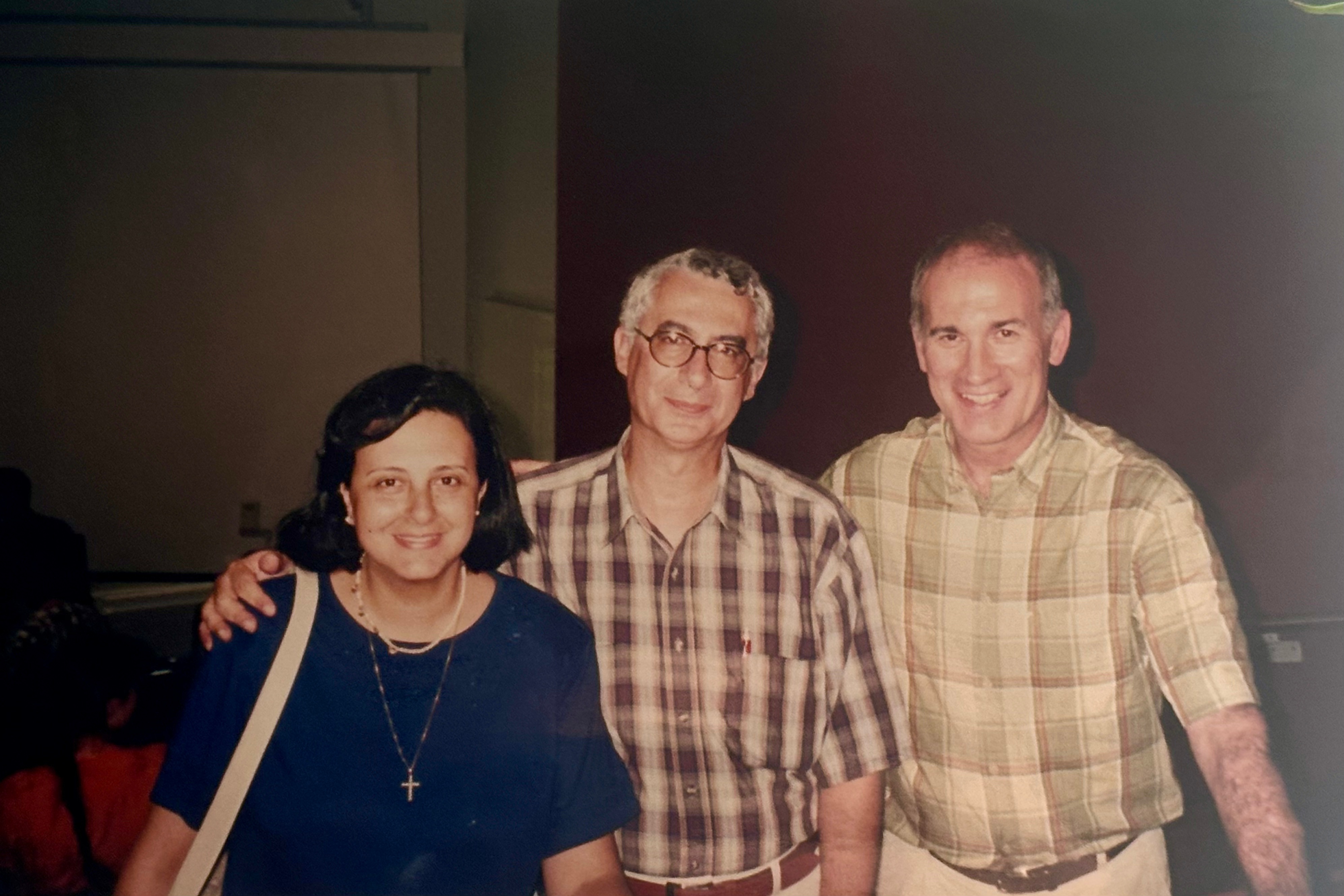 Left to right: Egyptian pianist and pioneer Suzuki teacher Dr. Mona Fekry, Dr. Mohsen Edward, and Christophe Bossuat at the European Suzuki Convention – London, 2004