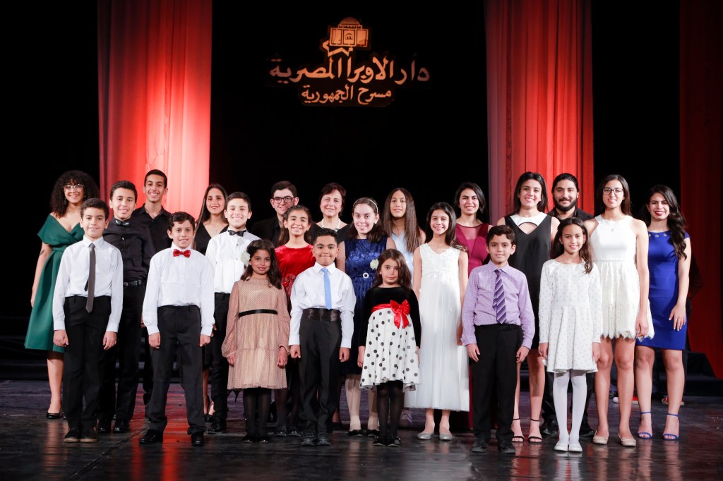 Dr Mona Fekry, Pioneer Suzuki Piano Pedagogue, With her Students before the Cairo Suzuki Music Center annual concert at Gomhouria Theater- Cairo Opera House 2020 Photo by Raouf Tadros